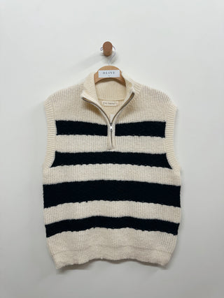 Zip Front Stripe Sweater Vest