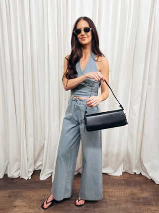 The Pinstripe Wide Leg Structured Pant - Olive Street