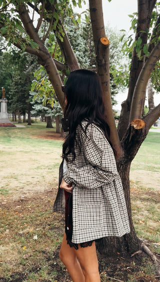 The Plaid Mock Neck Cinch Jacket