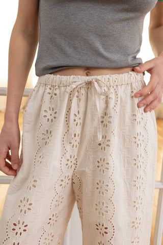 The Eyelet Embroidered Wide Leg Pant - Olive Street
