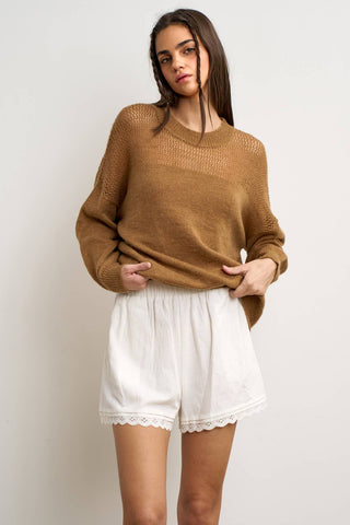 The Effortless Feminine Lace Trim Cotton Shorts - Olive Street