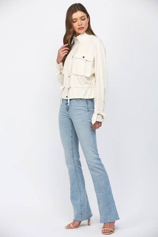 STAND COLLAR DRAWSTRING UTILITY JACKET FJ75333: ECRU / L - Olive Street