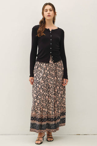 The Button Up Ribbed Jersey Top in Black - Olive Street