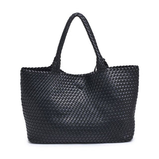 The Solana Woven Vegan Leather Tote in Black - Olive Street