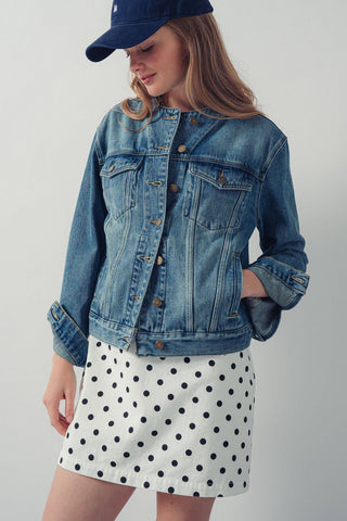 The Collarless Demin Chore Jacket - Olive Street