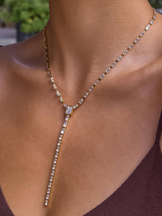 The 18K Gold Non-Tarnish CZ Lariat Necklace