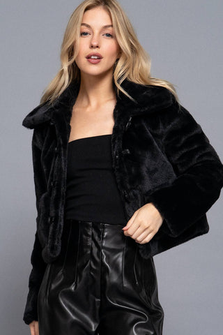 The Faux Fur Toggle Button Jacket in Black
