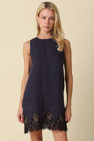 The Joey Lace Hem Linen Mini Dress - Olive Street