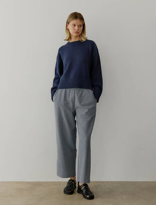 The Asher Cotton Pullover Sweater in Navy