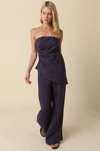 The Rita Wide-Leg Linen Pants in Navy - Olive Street