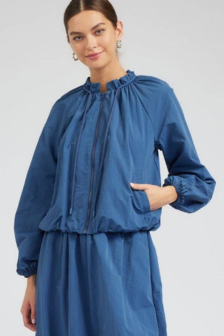 The Bubble Hem Bomber Jacket in French Blue - Olive Street