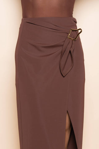 The Wrap Midi Skirt with Abstract Buckle - Olive Street