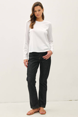 The Washed Cotton Long Sleeve in White - Olive Street