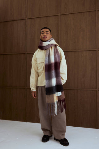 The Reykjavik Scarf 100% Recycled in Purple/Brown Check