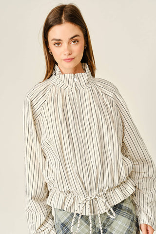 The Stripe Ruffle Hem Jacket - Olive Street