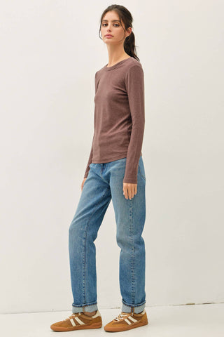 The Soft Basic Long Sleeve Tee in Dark Taupe