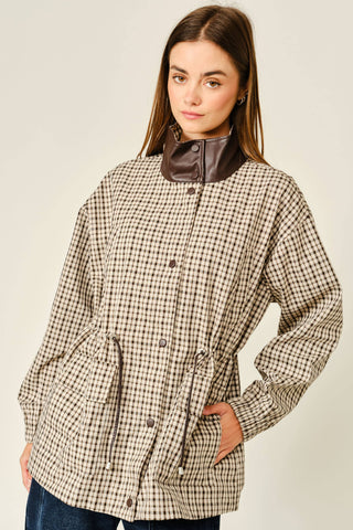 The Plaid Mock Neck Cinch Jacket - Olive Street