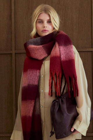 The Reykjavik Scarf - 100% Recycled in Burgundy Check
