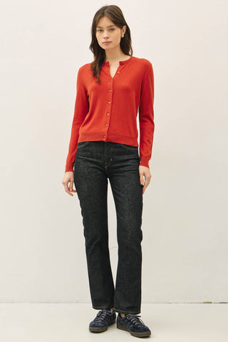 The Classic Cut Button Cardigan in Red