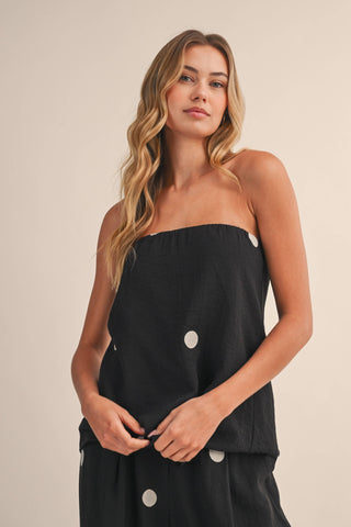 The Polka Dot Tube Top and Wide Pants Set in Black - Olive Street