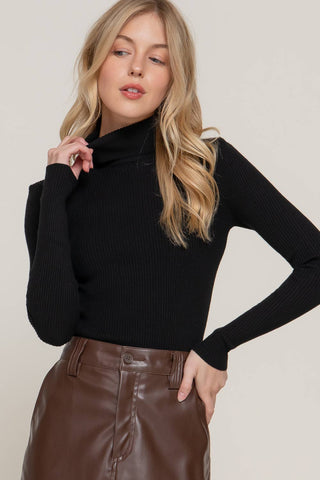 The Ribbed Crop Turtleneck in Black