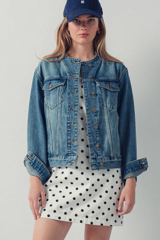 The Collarless Demin Chore Jacket - Olive Street