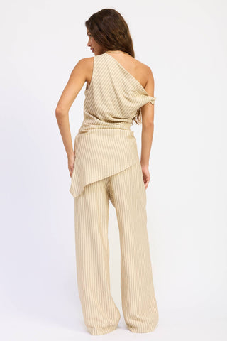 WIDE LEG PINSTRIPE PANTS: NATURAL STRIPE / Contemporary / S - Olive Street