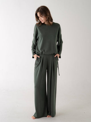 The Gathered Hem Pullover in Green - Olive Street