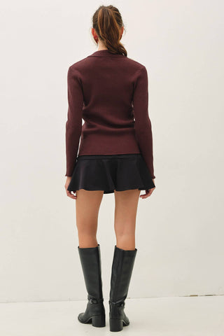 The Snap Button Ribbed Cardigan in Brown