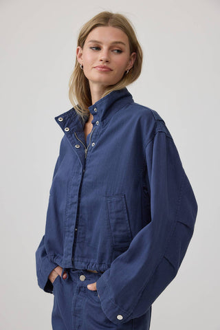 The Washed Indigo Stand Collar Jacket - Olive Street