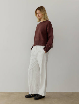 The Asher Cotton Pullover Sweater in Brown