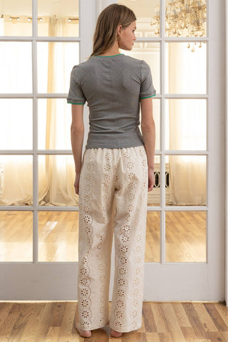 The Eyelet Embroidered Wide Leg Pant - Olive Street