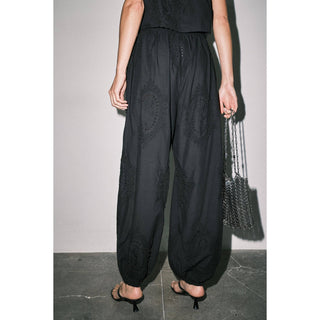 The Cotton Eyelet Embroidered Balloon Pant in Black