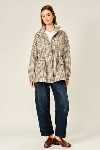 The Plaid Mock Neck Cinch Jacket - Olive Street
