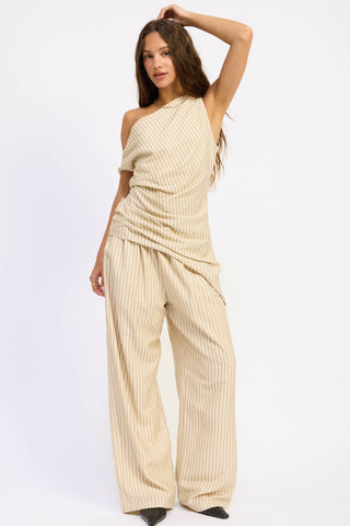 WIDE LEG PINSTRIPE PANTS: NATURAL STRIPE / Contemporary / S - Olive Street