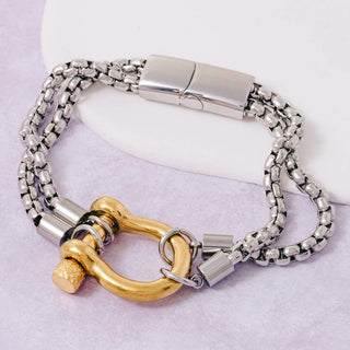 The Stainless Steel Two Tone Horseshoe Bracelet - Olive Street