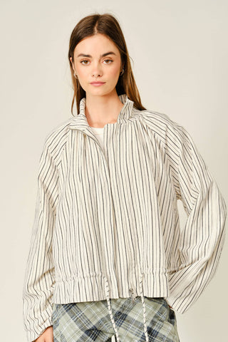 The Stripe Ruffle Hem Jacket - Olive Street