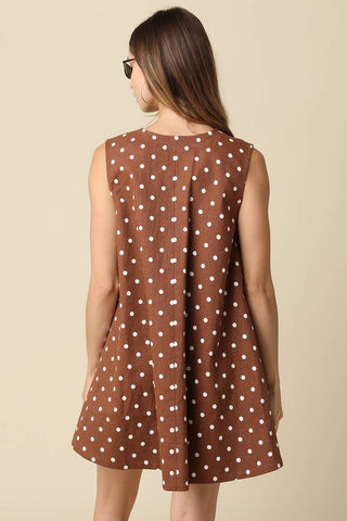 The Rain Polka Dot Swing Mini Dress in Brown - Olive Street