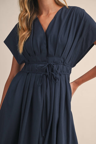 The Poplin Pleated Detail Belted Maxi Dress - Olive Street