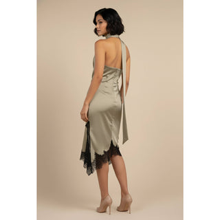 The Satin Lace Trim Scarf Dress - Olive Street
