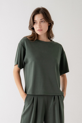 The Loose Fit Knit Tee in Green - Olive Street