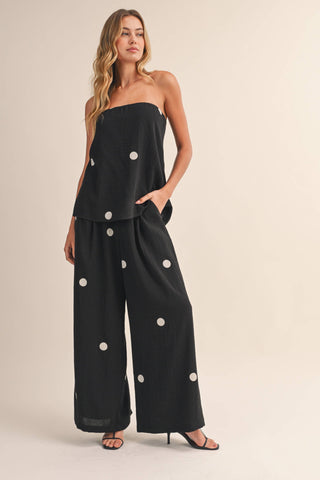 The Polka Dot Tube Top and Wide Pants Set in Black - Olive Street