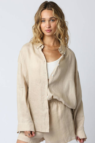 The Easy Linen Shirt in Tan - Olive Street