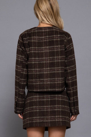 The Brushed Plaid Collarless Jacket