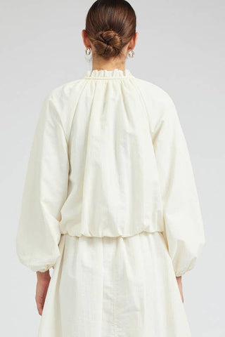 The Bubble Hem Bomber Jacket in Cream - Olive Street