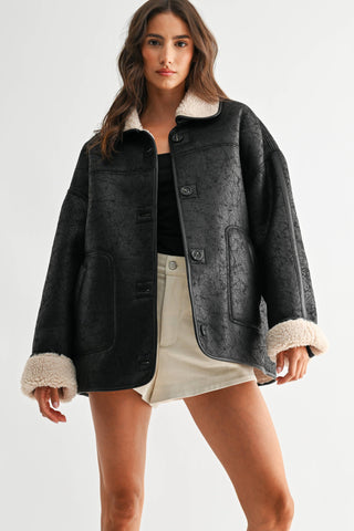 The Reversible Sherpa Faux Leather Jacket - Olive Street