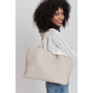 The Solana Woven Vegan Leather Tote in Black - Olive Street
