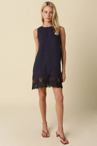 The Joey Lace Hem Linen Mini Dress - Olive Street