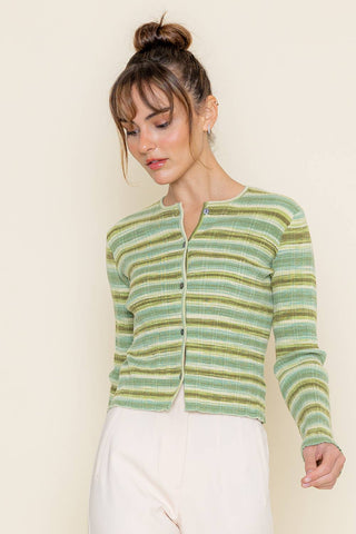 The Striped Button Cardigan - Olive Street