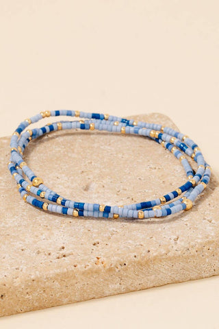 Blue Seed Beaded Layered Bracelets